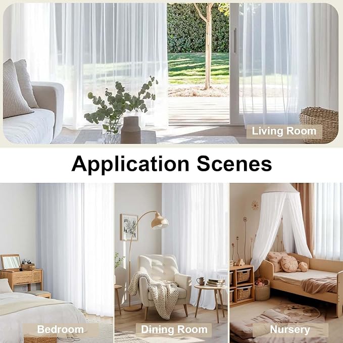Sheer White Curtains 144 inch Extra Long, Elegant and Airy Drapes Translucent - Image 4