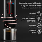 CONQUECO Portable Espresso Machine Travel: 12v Car Coffee Maker for Camping - Small Electric - 2.5 Mins Heating - 8 Cups Espresso for One Charge