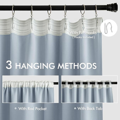 MIULEE Light Blue Back Tab Blackout Curtains 52x72 Inches Long 2 Panels Set | - Image 3