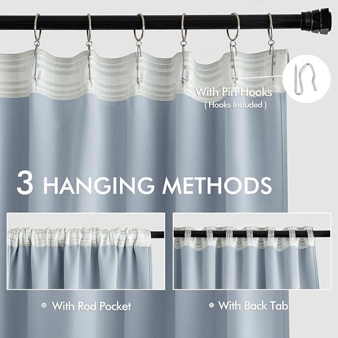MIULEE Light Blue Back Tab Blackout Curtains 52x90 Inch Long 2 Panels Set | Rod - Image 3