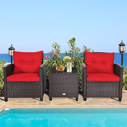 HAPPYGRILL 3 Pieces Patio Conversation Set, Outdoor Furniture Set PE Rattan - Image 2