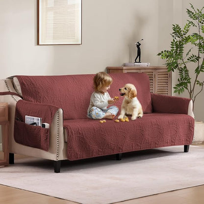 Quilted Red Sofa Slipcovers by Pamhaven