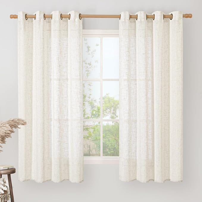 68 Inch Length Linen Curtains for Bedroom 2 Panels, Cream Light Filtering Semi by LAMIT
