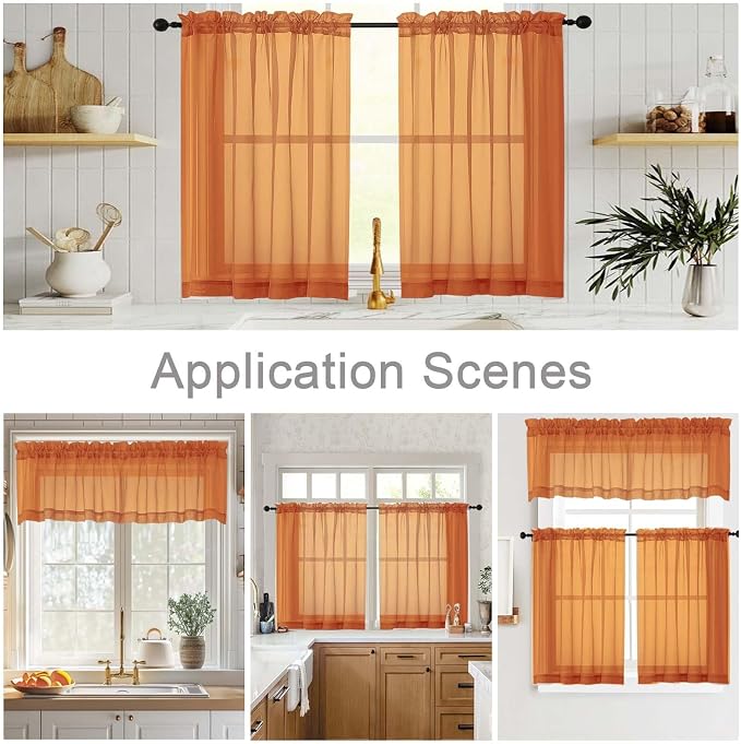 Kitchen Curtains 24 Inch Length Tier 2 Pieces, Cafe Bathroom Basement Rod - Image 6