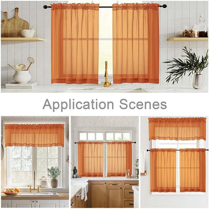 Orange Valances for Windows, Modern Solid Mini Small Window Curtains for Cafe - Image 6