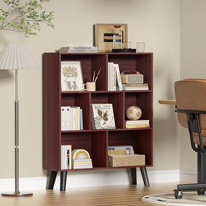 YAHARBO Walnut Bookshelf, 3 Tier Book Shelf - Image 2