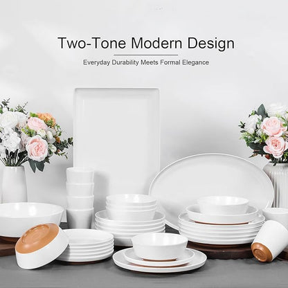 Webbylee Melamine Dessert Plates Set of 6-7.56" Serving Durable Dishes Perfect for Kitchen Outdoor Use,Durable Small Plates for Salad-White & Brown