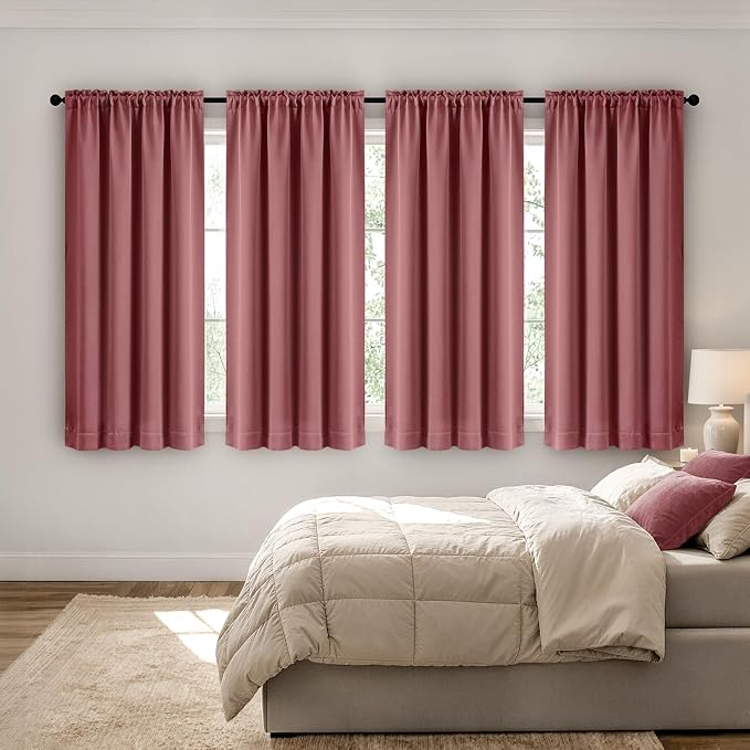 MIULEE 4 Panel Set Short Bedroom Blackout Curtains 54 Inch Long Dusty Rose | - Image 9