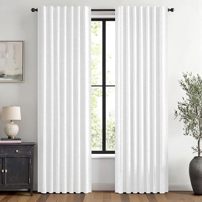 MIULEE 100% Blackout Linen Curtains 42 x 84 Inch Bright White 2 Panels | by MIULEE