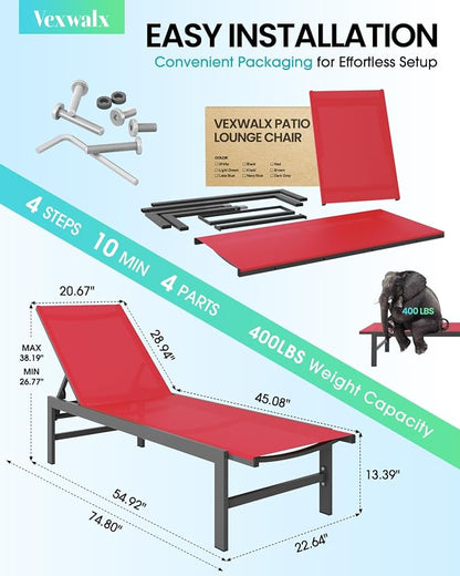 Vexwalx Outdoor Lounge Chairs Set of 2, Aluminum Patio Chaise Lounge Chairs - Image 3