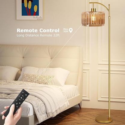 QIYIZM Glass Floor Lamp for Living Room, Mid Century Modern Brass Tall Lamp - Image 4