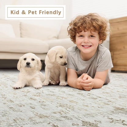8x10 Washable Area Rugs for Living Room, Dining Room- Neutral Beige | Retro - Image 6