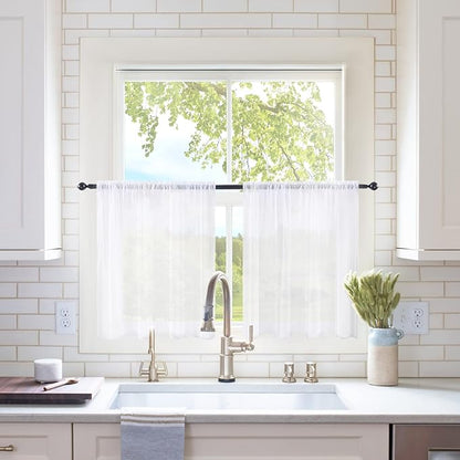 MIULEE 2 Panels Kitchen Tiers Half Window Sheer Curtains 29 X 24 Inch White | by MIULEE