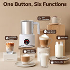 Large Electric Milk Frother and Steamer, 16.9oz/500ml Milk Steamer and Frother for Latte or Hot Chocolate, Dishwasher Safe, 6 Functions, Enjoy Perfect Milk Froth in 2 Min (White-Stainless Steel)