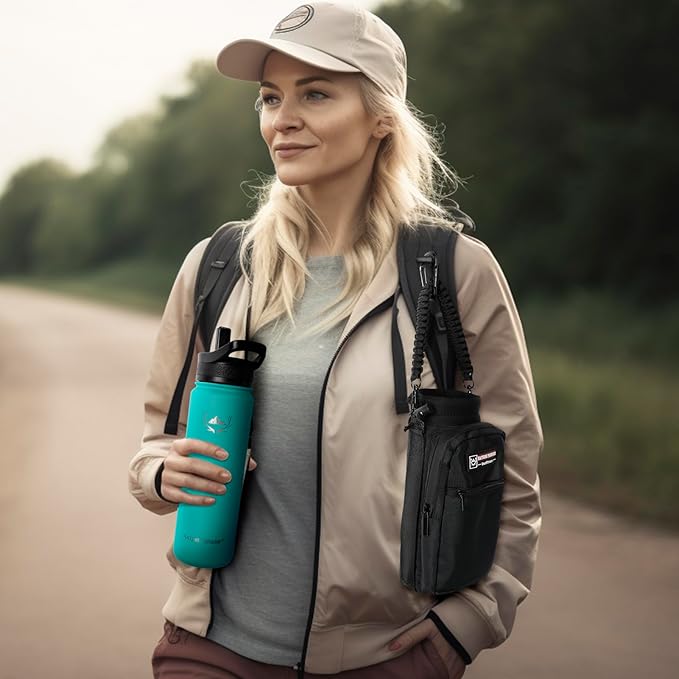 NATURE PIONEOR Insulated Water Bottles with Carrier Holder Sleeve - 24 ounce Stainless Steel Water Bottle with 3 Lids,straw,Keeps Hot and Cold