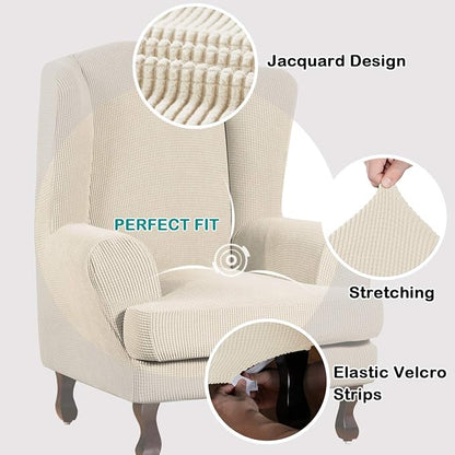 Turquoize Wingback Chair Covers 2 Piece Wing Chair Slipcover Stretch Slipcovers - Image 4