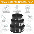 Springform Cake Pan Set of 3 (4, 7, 9 Inch) Round Leakproof Nonstick Cheesecake Pans with Removable Bottom Carbon Steel Bakeware
