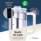 40 oz Tumbler With Handle and Straw Made of Stainless Steel - Double Wall Vacuum Insulated Tumbler With Lid - Sweat Proof Easy Grip, BPA-Free, Dishwasher Safe Tumbler (Cream)