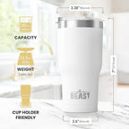Beast 20 oz Tumbler Stainless Steel Vacuum Insulated Coffee Ice Cup Double Wall Travel Flask (Arctic White)
