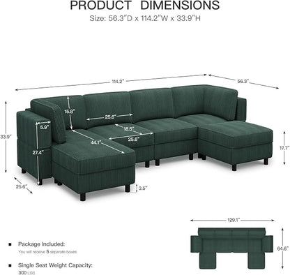 Belffin Modular Sectional Sofa U Shaped Sectional Sofa Couch 6 Seater Corduroy - Image 2