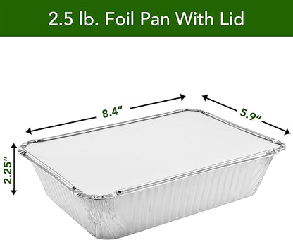 NYHI 8.4" x 5.9" Disposable Aluminum Pans with Lids Foil Containers for Cooking Baking Meal Prep Takeout Heavy Duty Food Storage Pan Trays Freezer Container with Lid