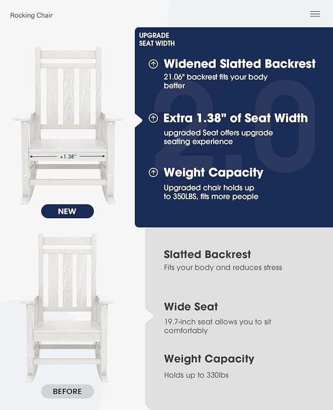 KINGYES Oversized Outdoor Rocking Chair Set of 2, All-Weather Patio Rocking - Image 4