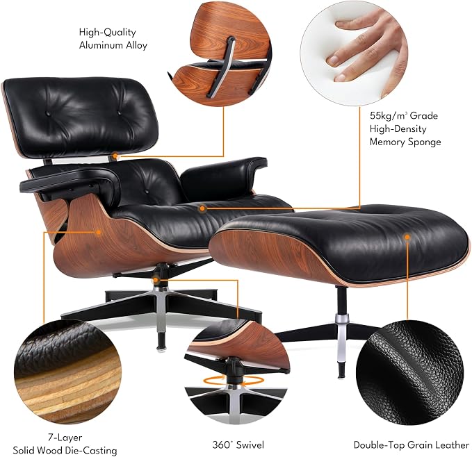 Black PU Leather, Mid Century Chaise Lounge Chair Indoor, Chair - Image 6