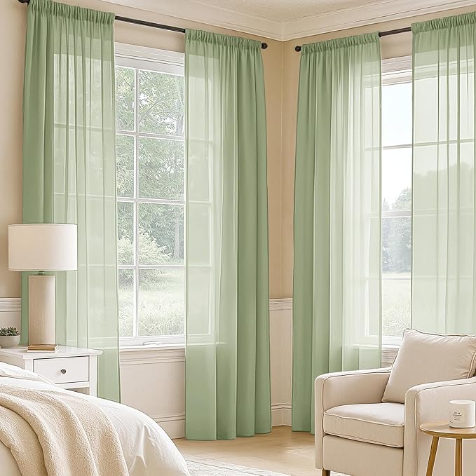 MIULEE Sage Green Sheer Curtains 72 Inches Long 4 Panels 54 x 72 Inches | Light - Image 2