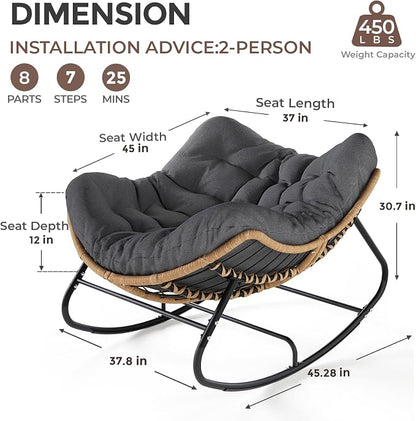 SWITTE Outdoor Papasan Rocking Chair, Oversized Patio Egg Chair - Image 2