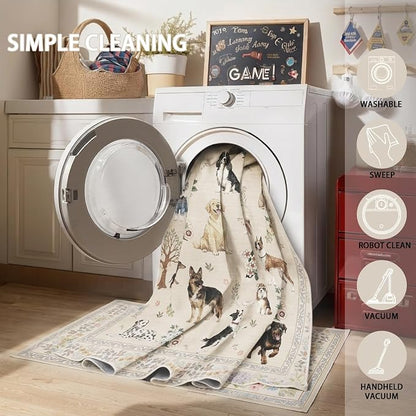 Beige Floral Area Rug 9x12 for Living Room Bedroom | Low Pile; Non Slip;Machine - Image 9