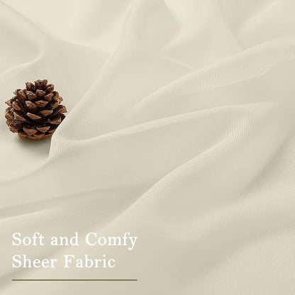 Cream Sheer Curtains 63 Inch Length 2 Panels, Rod Pocket Light Filtering - Image 7