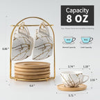 LUKA Ceramic Demitasse Espresso Cups Set with Saucers and Metal Stand, 8 oz Porcelain Stackable Cappuccino Cups Teacup For Tea, Espresso, Latte, Coffee, Cafe Mocha, Set of 4, White
