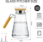 Glass Pitcher, 60 oz 1.8 Liter Glass Water Pitcher with Lid,Hand Blown Iced Tea Pitcher for Fridge,for Juice, Coffee, Milk, Cold or Hot Beverages, Heat Resistant