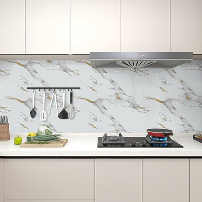 practicalWs Glossy Marble Wallpaper Peel and Stick White/Gold Granite Contact - Image 7