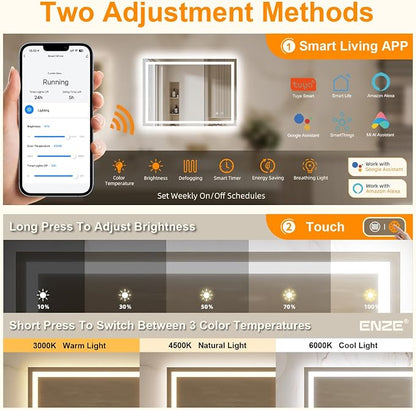 ENZE 20" x 28" Smart LED Bathroom Mirror - Image 3