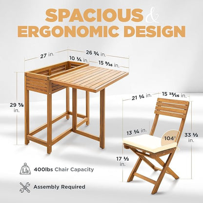 IDZO Natural 3-Piece Bistro Set: Foldable 400lbs Chairs, 220lbs Shelf Table - Image 5
