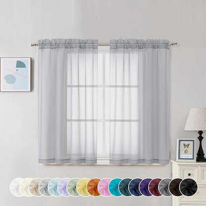 Chyhomenyc Light Grey Sheer Curtains 45 Inch Long 2 Panels, Light Filtering Rod by Chyhomenyc