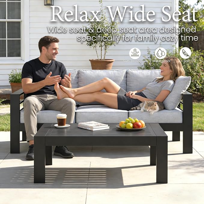 LayinSun Outdoor Aluminum Furniture Set, 4 Pieces Patio Sectional Conversation - Image 4