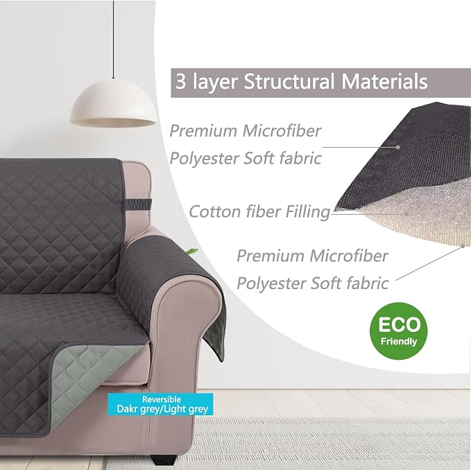 U-NICE HOME 4 Seater Sofa Cover 91''Large Couch Cover, Dark Grey/Light Grey | - Image 4