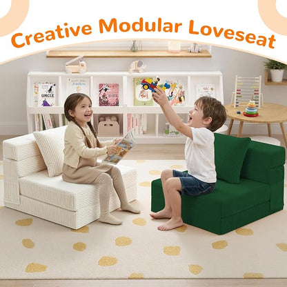 MeMoreCool Folding Sofa for Kids, Corduroy Fold Out Futon Chair, Small Foldable - Image 6