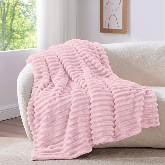BEDELITE Ribbed Twin Blanket for Couch & Bed, Cherry Blossom, Warm Yet - Image 2