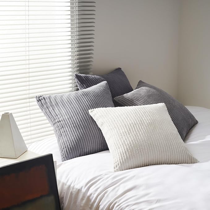 Topfinel 55x55cm Gray Set of 4 Corduroy Pillow Covers Cushion Cover Decorative - Image 5
