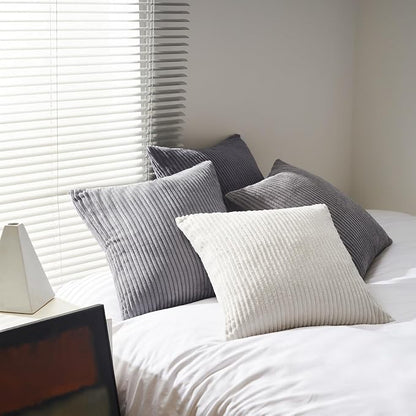 Topfinel 55x55cm Gray Set of 4 Corduroy Pillow Covers Cushion Cover Decorative - Image 5