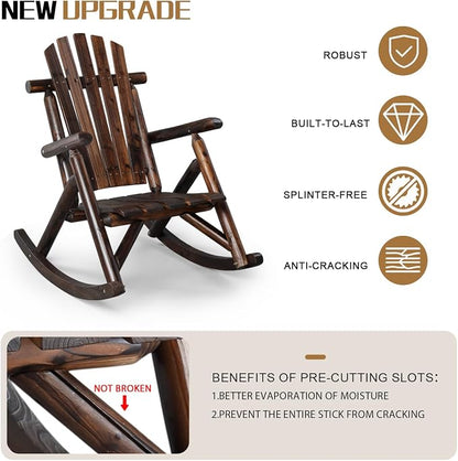 Outvita Wooden Rocking Chair Set of 2, Fir Log Adirondack Rocker, Outdoor Wood - Image 3