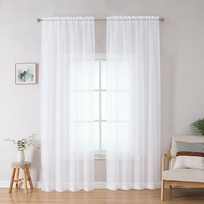 White Sheer Curtains 78 inches Long 2 Panels Set, Sheer White Curtains - Image 7