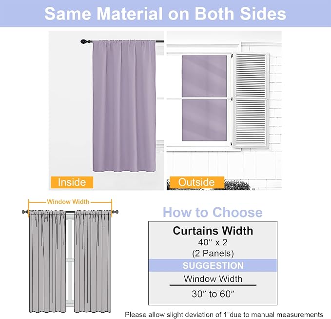 Simplebrand Ava Lilac Short 36 Inches Blackout Curtain 2 Panels Set, Half - Image 8