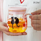 Glass Tea Cup with Infuser and Lid, 16.2oz/480ml Large Borosilicate Teacup,Tea Glass, Clear Mug for Loose Leaf Tea, Blooming Tea, Microwave & Dishwasher Safe - Tea Maker Gift for Birthday