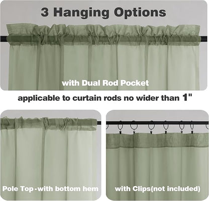Chyhomenyc Extra Long Sage Green Sheer Curtains 144 inch 2 Panels, Translucent - Image 3