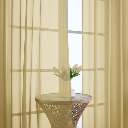 Gold Sheer Curtains 120 Inches Long 2 Panels Set, Airy Lightweight Sheer Gold - Image 2