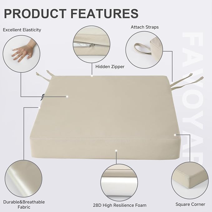 Favoyard Patio Chair Cushions 19 x 19 x 3 Inch Waterproof Outdoor Seat Cushions - Image 6